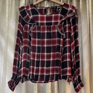 SOLD Jessica Simpson Sparked Checker Ruffles Long Sleeved Blouse